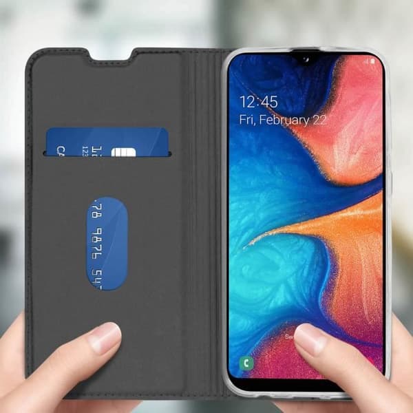 Samsung Galaxy A20e Folio Fodral Korthållare Videoställ Kolgrå