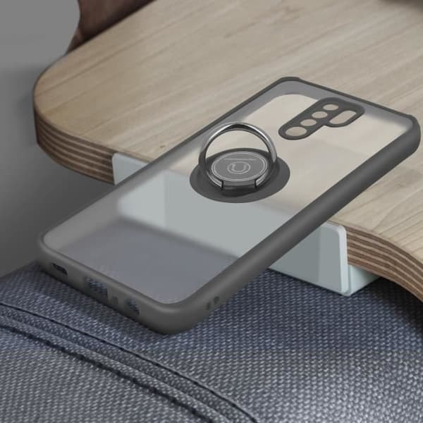 Xiaomi Redmi 9 Bi-material Fodral Metallring Stödfunktion Svart Svart