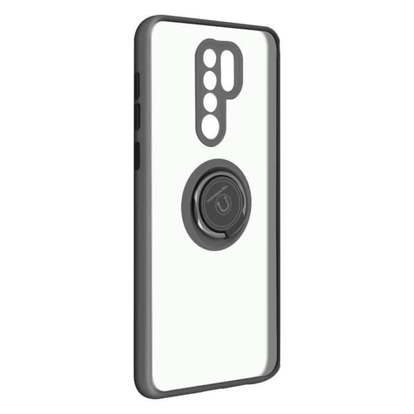Xiaomi Redmi 9 Bi-material Fodral Metallring Stödfunktion Svart Svart