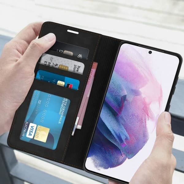 Hölster för Samsung Galaxy S21 - Forwenw - Mjuk-touch - Plånboksfodral - Svart - Video Stöd
