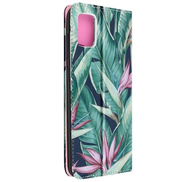 Samsung Galaxy A51 Flower Pattern Korthållare Stand Fodral – Grön Grön