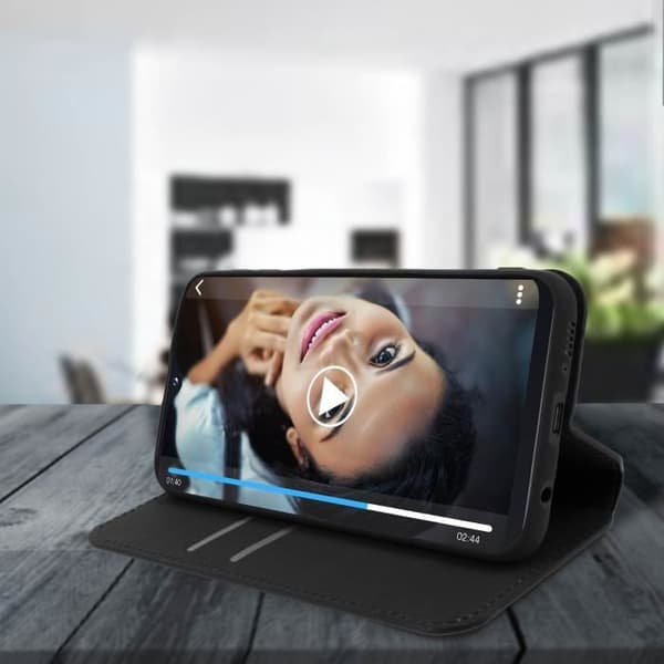 Fodral för Samsung Galaxy A20e - AVIZAR - Foldskt fodral - Ekologisk läder - Videostödsfunktion - Svart