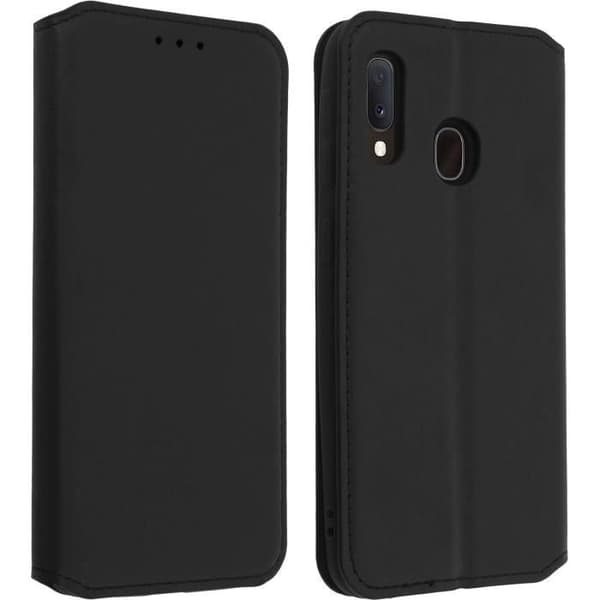 Fodral för Samsung Galaxy A20e - AVIZAR - Foldskt fodral - Ekologisk läder - Videostödsfunktion - Svart
