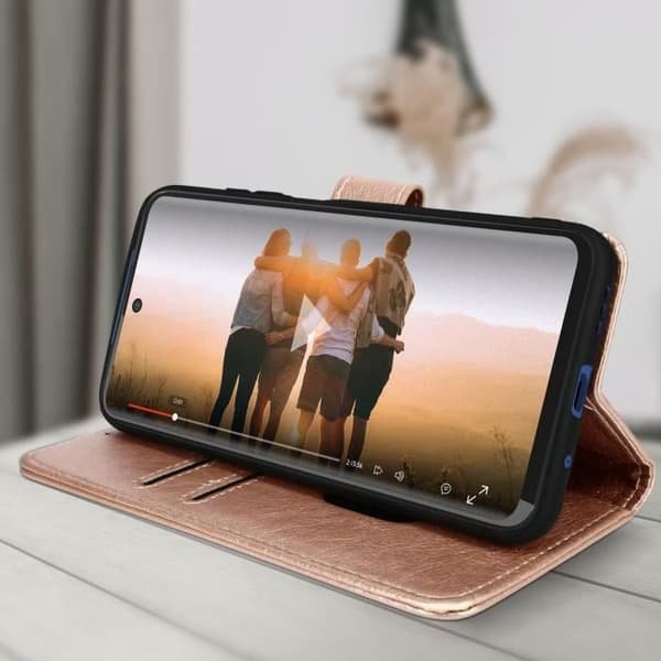 Foliofodral - AVIZAR - Xiaomi Redmi Note 10 5G/Poco M3 Pro - Rosa - Ekologiskt läder med textur - Stödfunktion