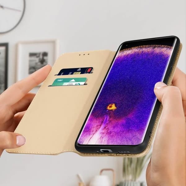 AVIZAR Plånboksfodral till Oppo Find X5 - Videosupportfunktion - Guldfärg