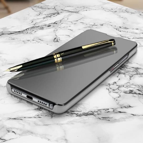 Huawei P30 Pro Spegelfodral Genomskinligt Flip Videoställ Silvergrå