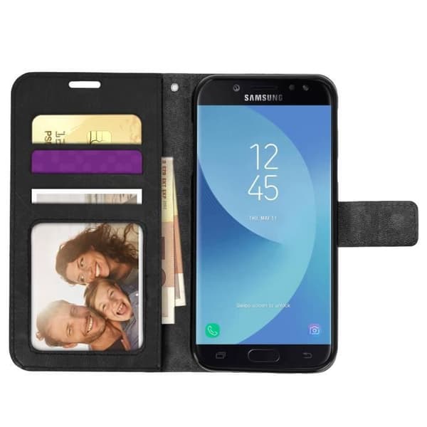 Hus - AVIZAR - Galaxy J3 2017 - Fodral Folio Plånbok - Svart - Videostöd