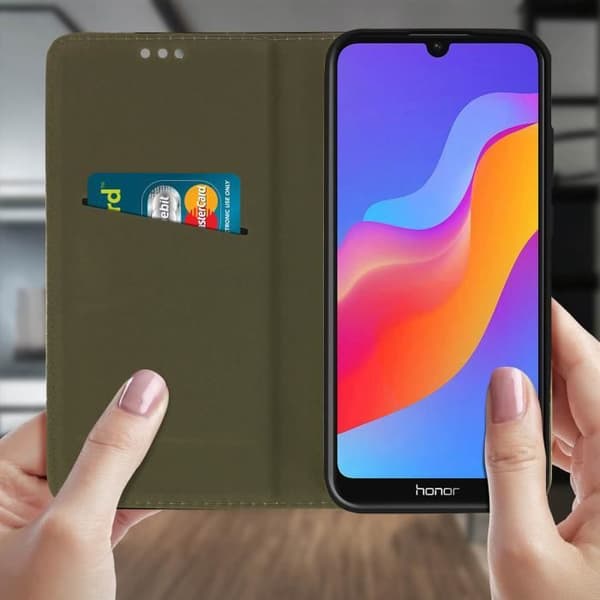 Fodral - AVIZAR - Huawei Y6 2019/Y6S och Honor 8A/8A 2020 - Ekoskinn - Svart - Inbyggd ställning
