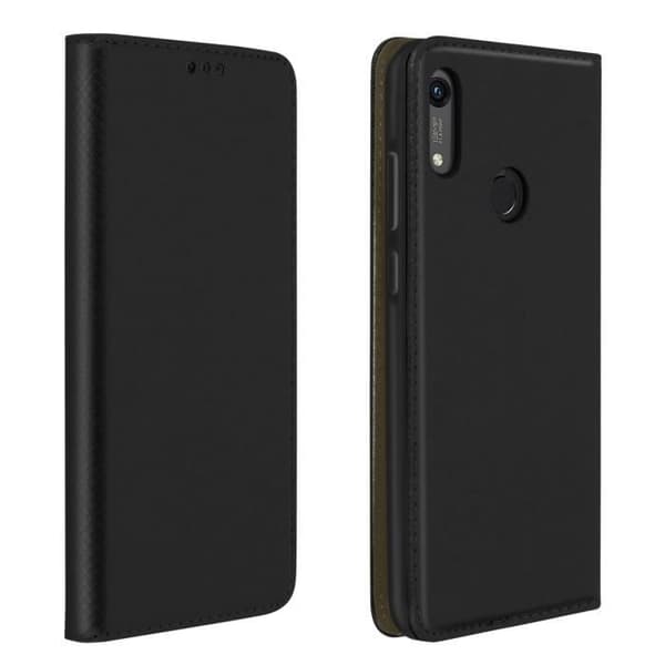 Fodral - AVIZAR - Huawei Y6 2019/Y6S och Honor 8A/8A 2020 - Ekoskinn - Svart - Inbyggd ställning