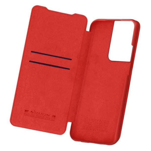 Skal Galaxy S21 Ultra Folio Fodral Korthållare Äkta Läder Qin Nillkin röd Röd
