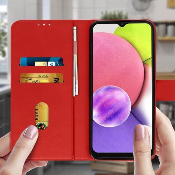 Mobilfodral för Samsung Galaxy A03S - AVIZAR - Chesterfield - Röd - Video stöd funktion - Fodral folio