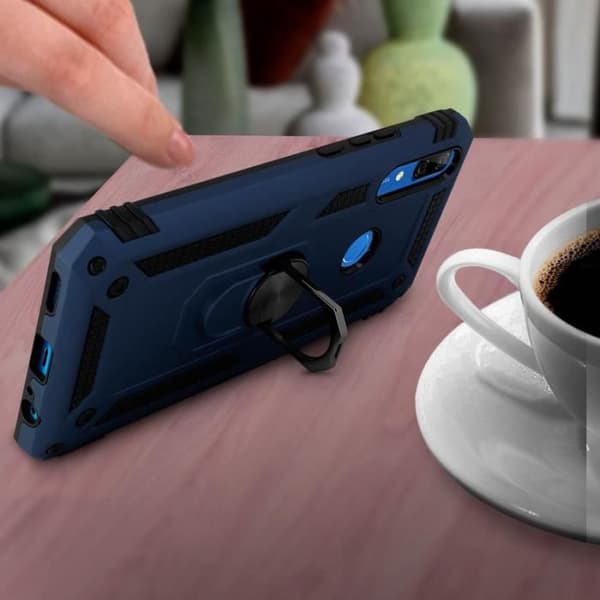 Coque - AVIZAR - Huawei P Smart / Y9 Prime 2019 - Bi-material - Videostöd-ring - Mörkblå