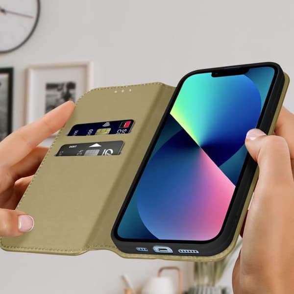 iPhone 13-fodral - AVIZAR - Magnetisk plånboksfickor - Guldgul - Videostativ - Hård