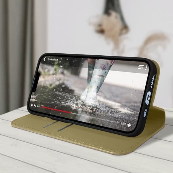 iPhone 13-fodral - AVIZAR - Magnetisk plånboksfickor - Guldgul - Videostativ - Hård