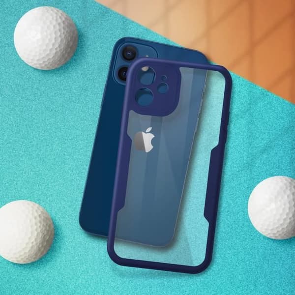 Heltäckande fodral - AVIZAR - iPhone 12 - Plexiglas-baksida - Förstärkta hörn - Mörkblå