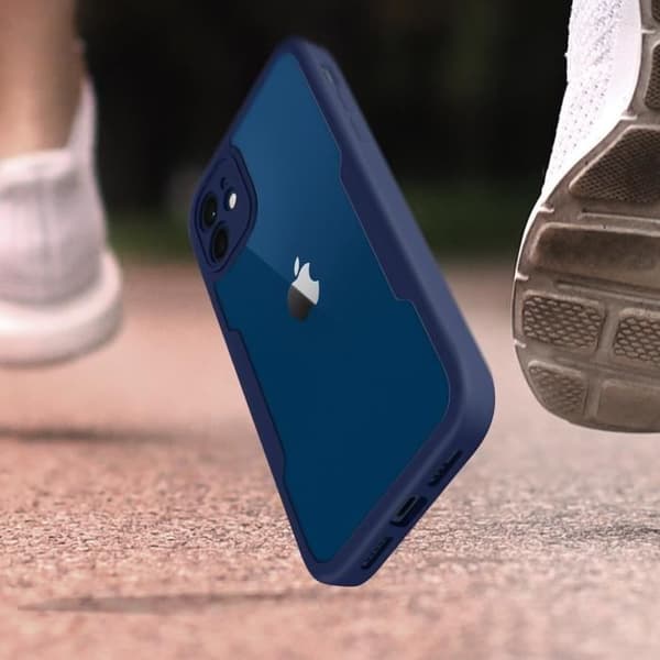 Heltäckande fodral - AVIZAR - iPhone 12 - Plexiglas-baksida - Förstärkta hörn - Mörkblå