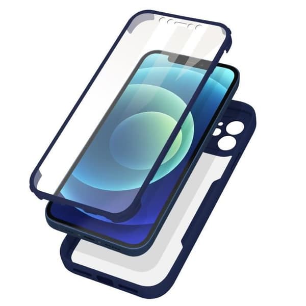Heltäckande fodral - AVIZAR - iPhone 12 - Plexiglas-baksida - Förstärkta hörn - Mörkblå