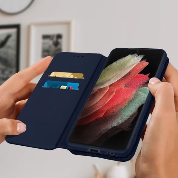 Folio Plånbok - AVIZAR - Samsung Galaxy S21 Ultra - Ekologisk läder - Nattblå - Stödfunktion