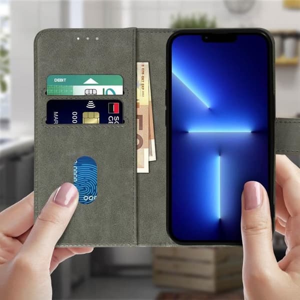 Apple iPhone 13 Pro Fodral Flip Wallet Funktion Videostöd Grå AVIZAR