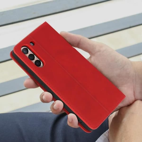 Fodral för Samsung Galaxy S21 Soft-touch Flip Wallet Video Support Röd