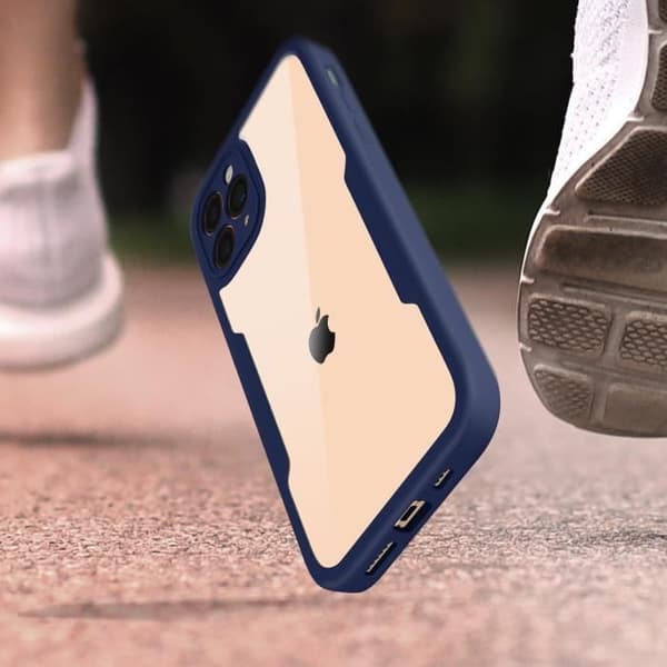 Coque iPhone 11 Pro Max - AVIZAR - Stötsäker - Plexiglas - Mörkblå kant - Styv