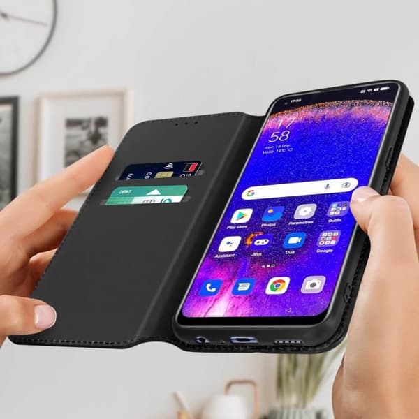 Oppo Find X5 lite plånboksfodral Videosupportfunktion svart - AVIZAR - Stel - Syntet - Vuxen