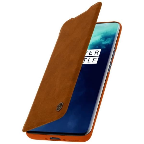 Cover Oneplus 7T Pro Folio Fodral Korthållare Äkta Läder Qin Nillkin brun Brun