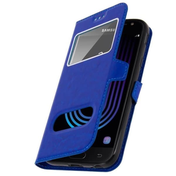 Hus - bleunuit - Samsung Galaxy J3 2017 - Silikon Gel Skal - Dubbel Fönster - Videostöd