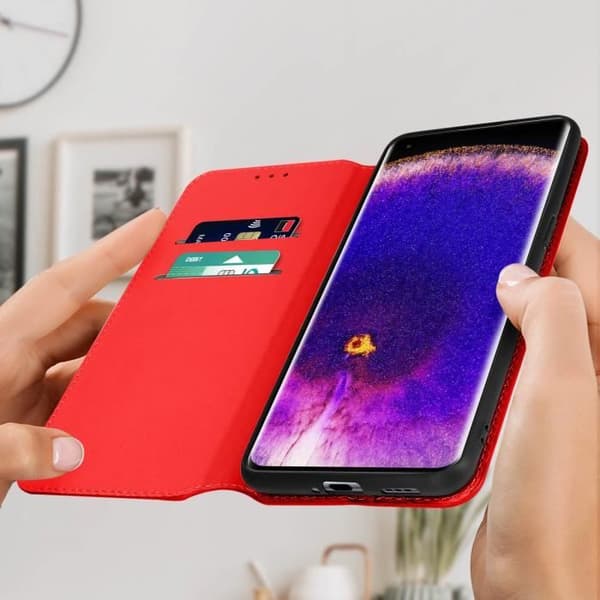 AVIZAR Plånboksfodral till Oppo Find X5 - Röd - Videosupportfunktion