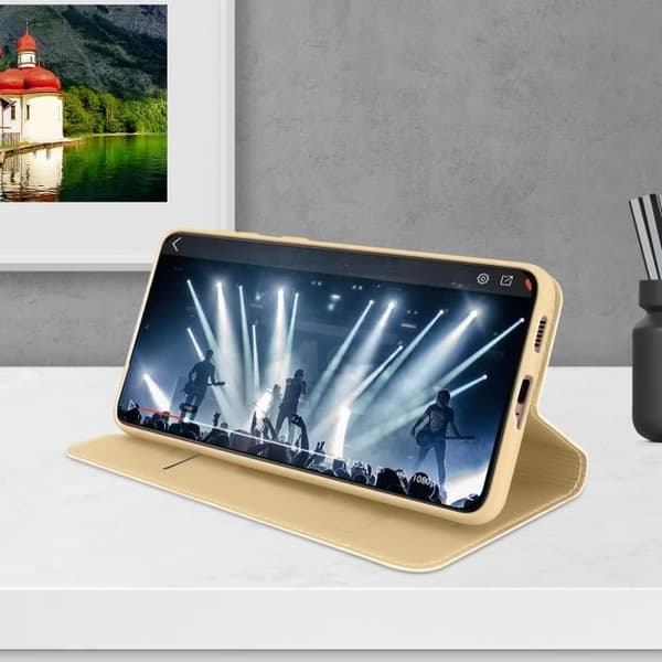 Korthållare - Dux Ducis - Samsung Galaxy S21 Plus - Ekologiskt läder - Videostöd - Guldgult