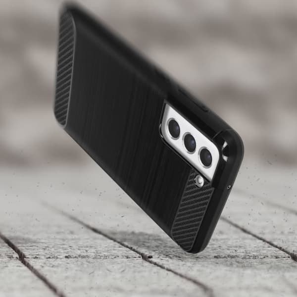 Samsung Galaxy S21 FE Förstärkt mjuk kolborstad effektfodral Svart
