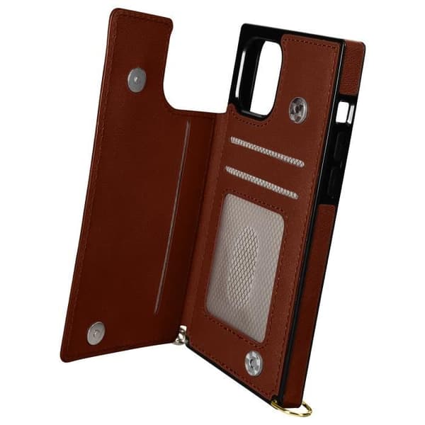 Coque Cordon - Brun - iPhone 12/12 Pro - Multifonction - Lanière Amovible - Porte-cartes Intégré