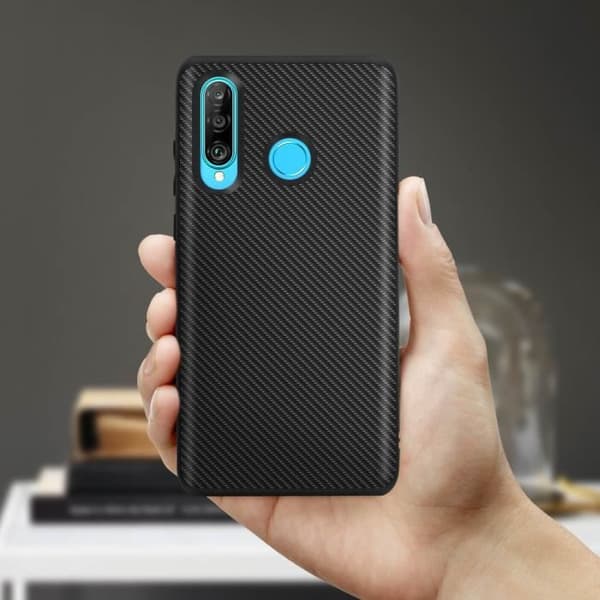 Huawei P30 Lite Fodral Carbon Effect Flexibel Stötsäker SolidSuit Rhinoshield Svart