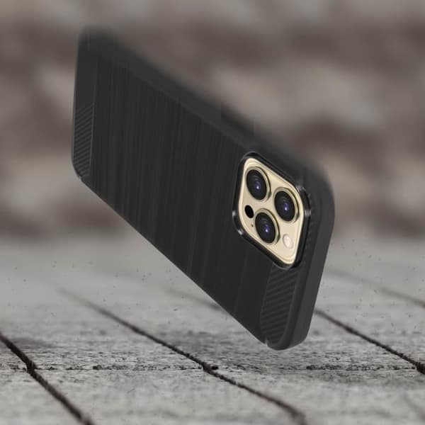 iPhone 13 Pro Fodral Mjukt kolförstärkta hörn Borstad effekt Svart