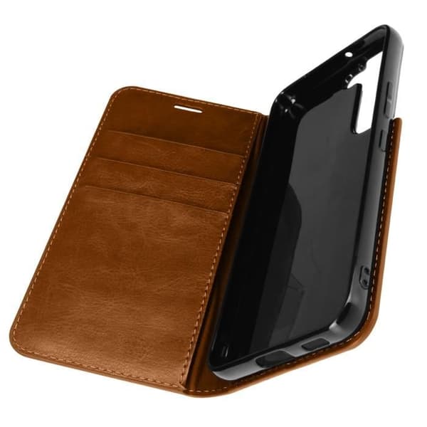Galaxy S22 Folio Fodral Korthållare i äkta läder Videostöd - AVIZAR - kamel - Stel - Brun - Unisex