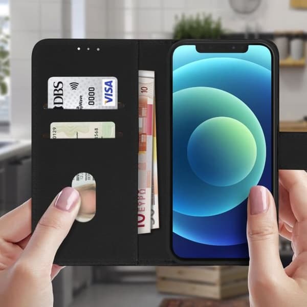 Apple iPhone 12 / 12 Pro Skyddsfodral med korthållare Stativ Funktion Svart Svart