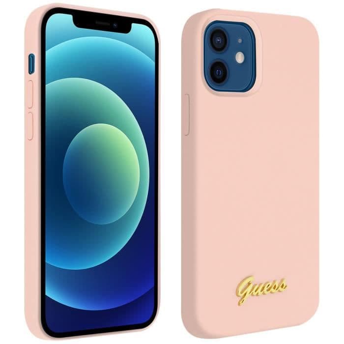 iPhone 12 Mini Silikon Gel Fodral Soft Touch Guess Silicone Script Rosa Rosa