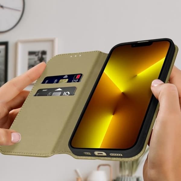 iPhone 13 Pro Max-fodral - Ej specificerat - Plånboksficka - Guldgul - Videostöd - Heltäckande skydd