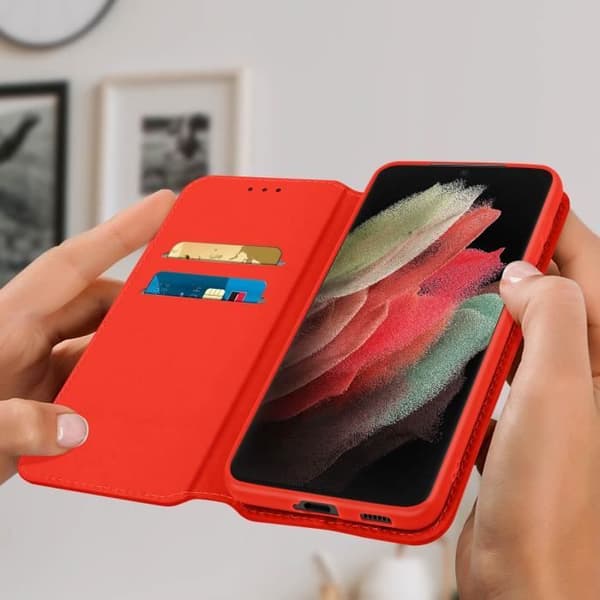 Samsung Galaxy S21 Ultra Wallet Folio Fodral Stativ Funktion Röd