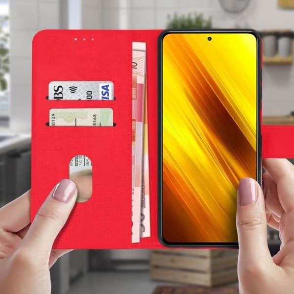 Fodral - AVIZAR - Xiaomi Poco X3 - Heltäckande röd - Stödfunktion - Kortfack
