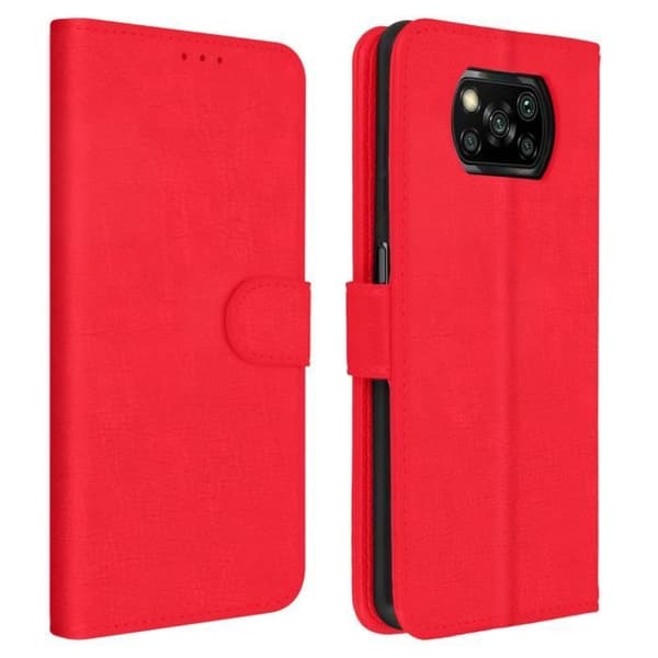 Fodral - AVIZAR - Xiaomi Poco X3 - Heltäckande röd - Stödfunktion - Kortfack
