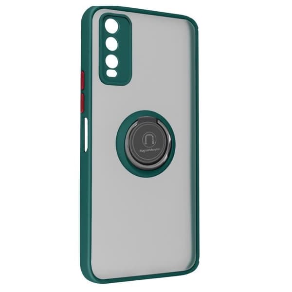 Coque - AVIZAR - Vivo Y20s - Bi-material - Metallring - Videostöd Grön