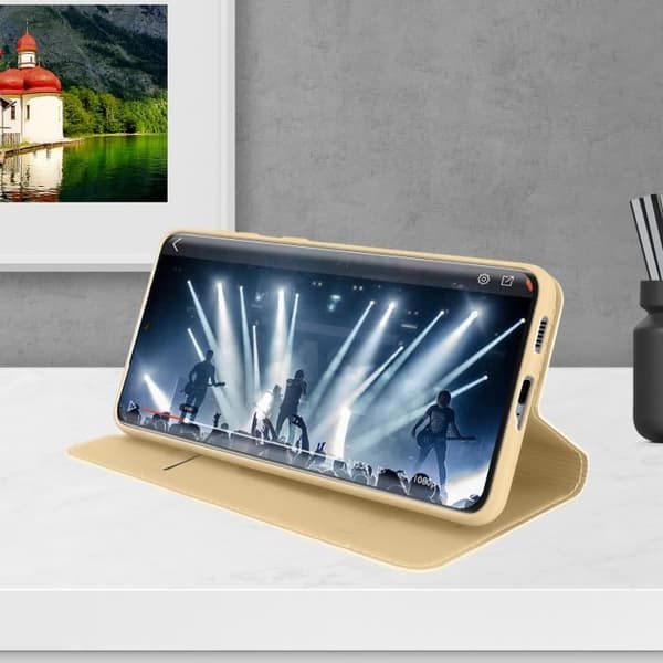 Fodral för Samsung Galaxy S21 Ultra - DUX DUCIS - Ekologiskt läder - Gul - Kortfack - Videostöd
