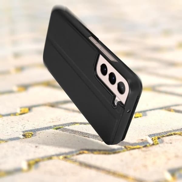 Etui - AVIZAR - Samsung Galaxy S22 - Fönster för tidsvisning - Videostöd - Svart
