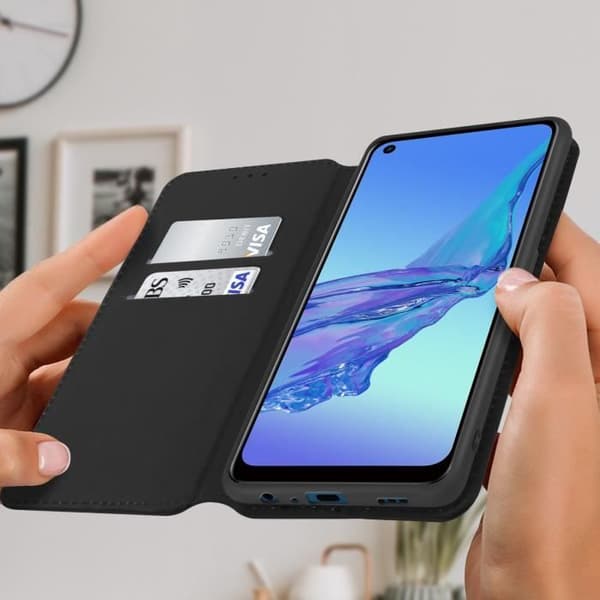 Housse - Oppo - A53/A53s - Ekologisk läder - Plånbok - Stödfunktion svart