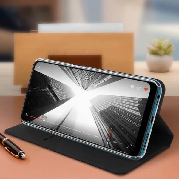 Oppo AX7 fodral - BIGBEN - Korsformad effekt - Korthållare - Stativfunktion - Svart eko-läder
