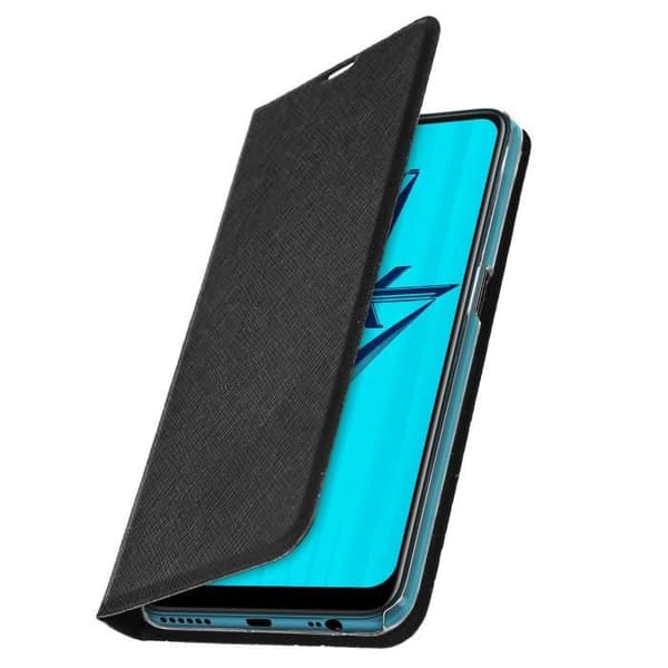Oppo AX7 fodral - BIGBEN - Korsformad effekt - Korthållare - Stativfunktion - Svart eko-läder