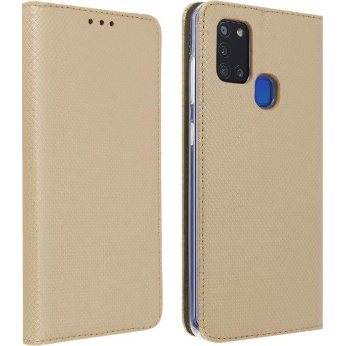 Samsung Galaxy A21s Fodral Kort Förvaringsskydd Flip Stand Funktion Gult Guld