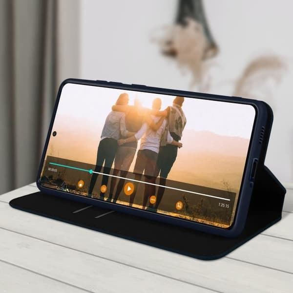 Hölster för Samsung Galaxy S21 FE - AVIZAR - Plånbok med Stöd för Video - Mörkblå - Styv - Matt