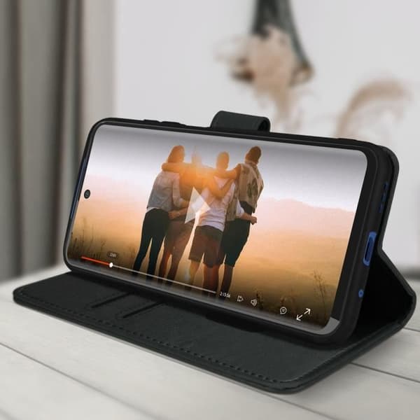 Foliofodral - AVIZAR - Xiaomi Redmi Note 10 5G/Poco M3 Pro - Ekologisk läder med textur - Svart - Videostöd